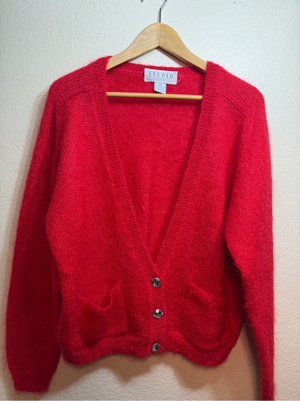 VTG Michelle Stuart Mohair Fuzzy Cardigan Sweater Size M Holidays Layer 80’s